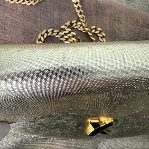 PALOMA PICASSO Vintage Gold X Bag Crossbody Chain Strap Snap Closure *Flaw* - Picture 11 of 16